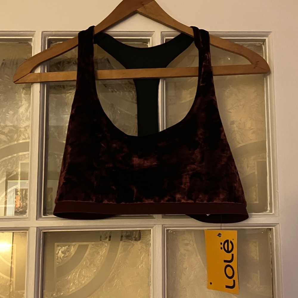 Lole Women's Burgundy Velvet Sport Bra. New With Tags.